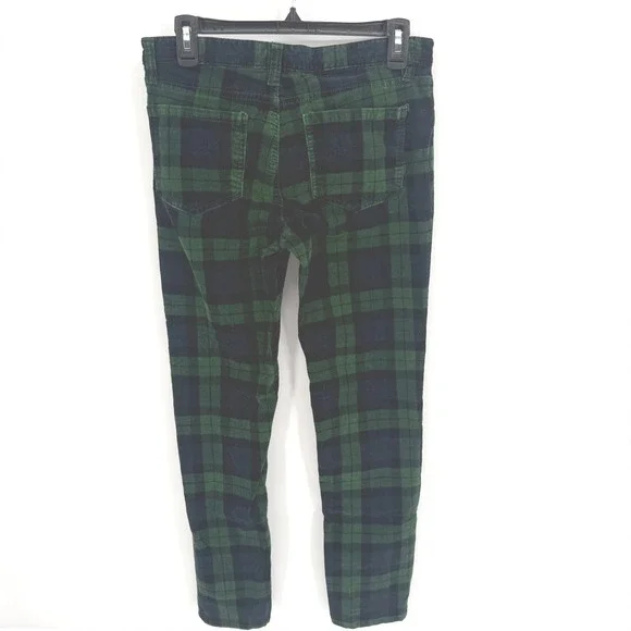 Joe Fresh Women's Plaid Corduroy Velvet Pants Green Blue Size 6 Slim Fit - Picture 4 of 6